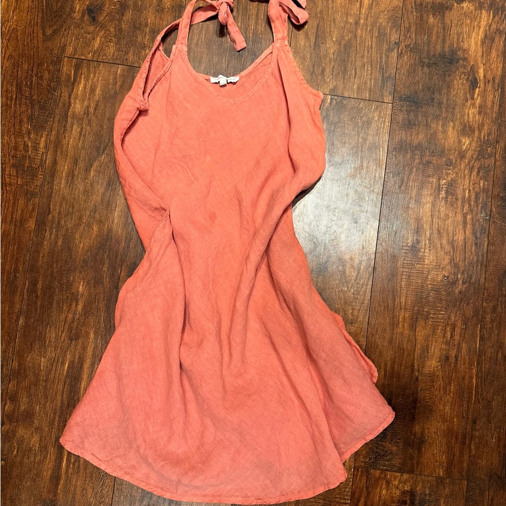 Tempo Paris Women’s Dress 100% Linen Resort Vacation Beachy Italy Small Coral